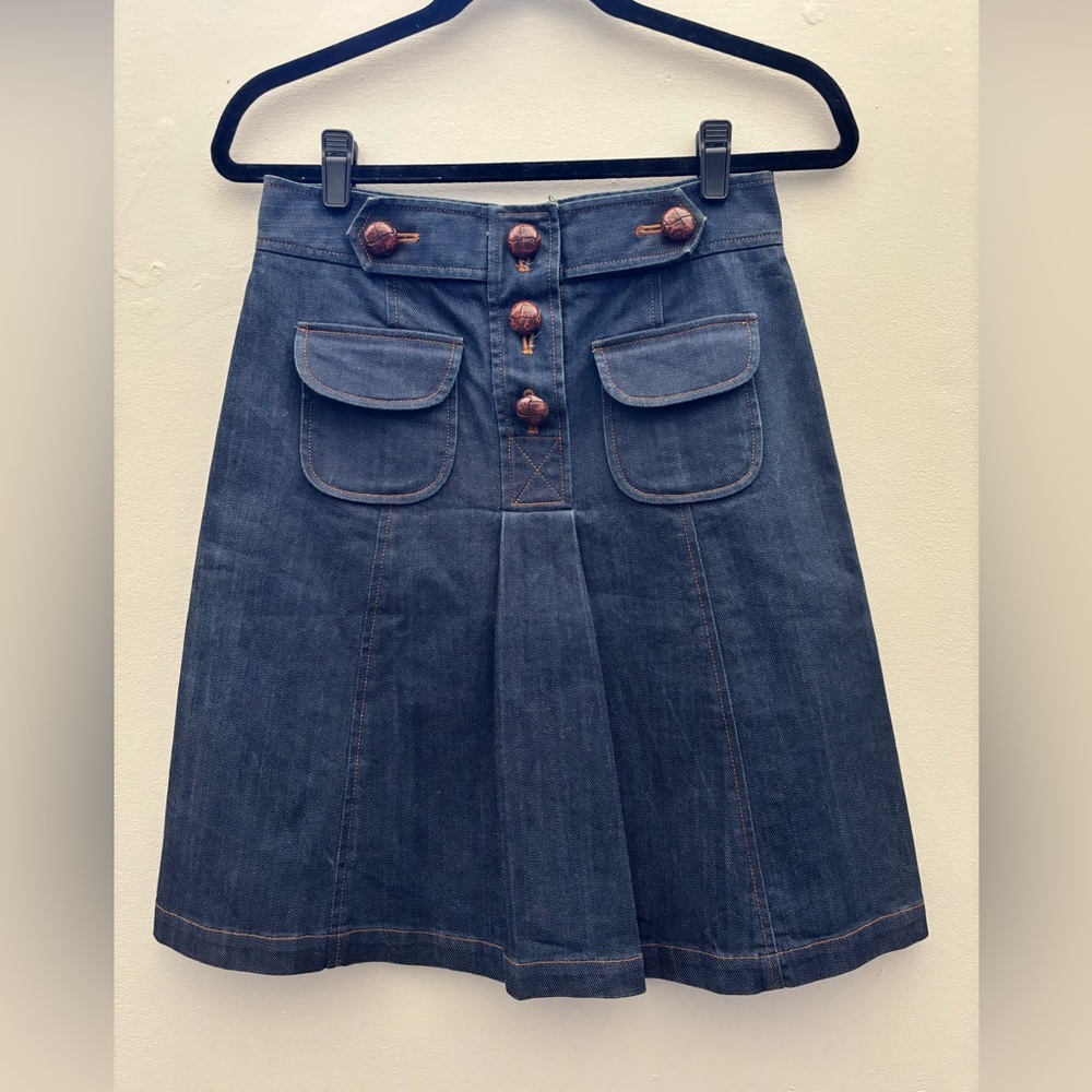 Tibi Denim A-Line Skirt with Button Details